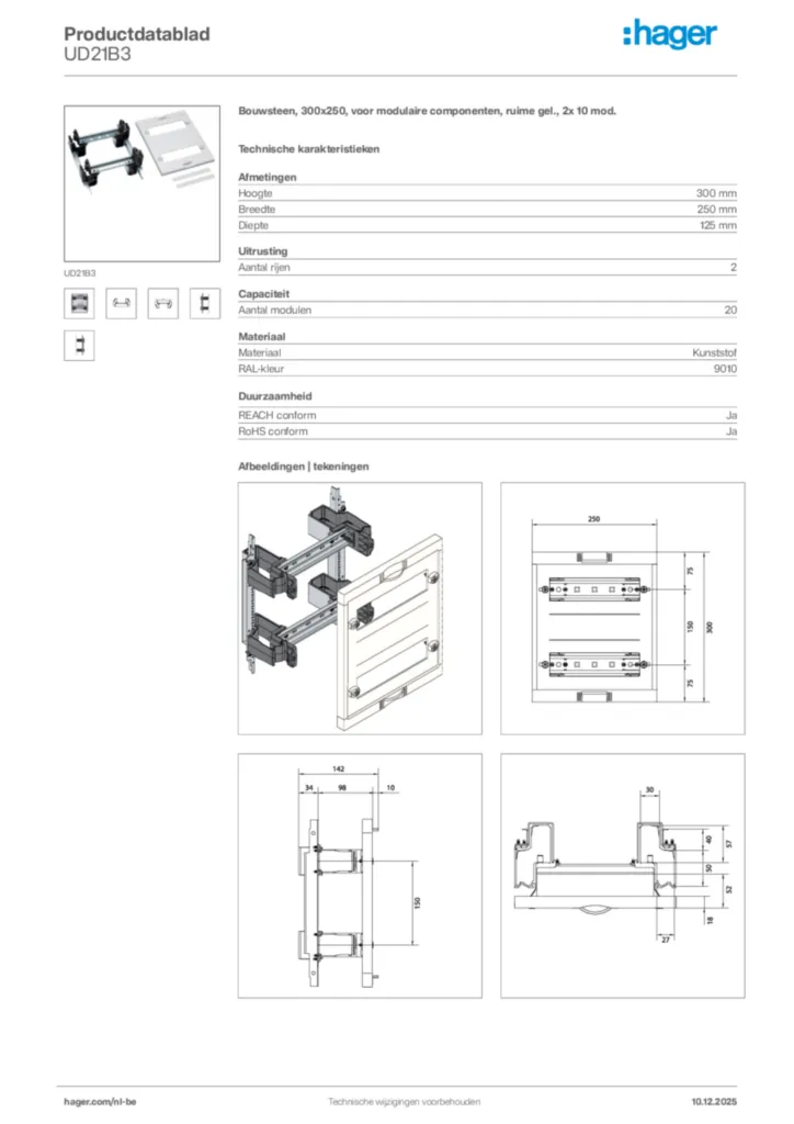 Afbeelding Hager Productdatablad UD21B3 | Hager Belgium