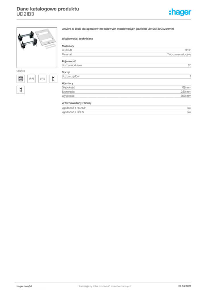 Zdjęcie Hager Dane katalogowe produktu UD21B3 | Hager Polska