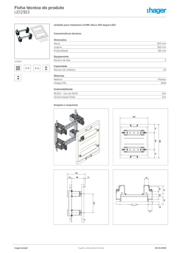Imagem Hager Ficha técnica do produto UD21B3 | Hager Portugal