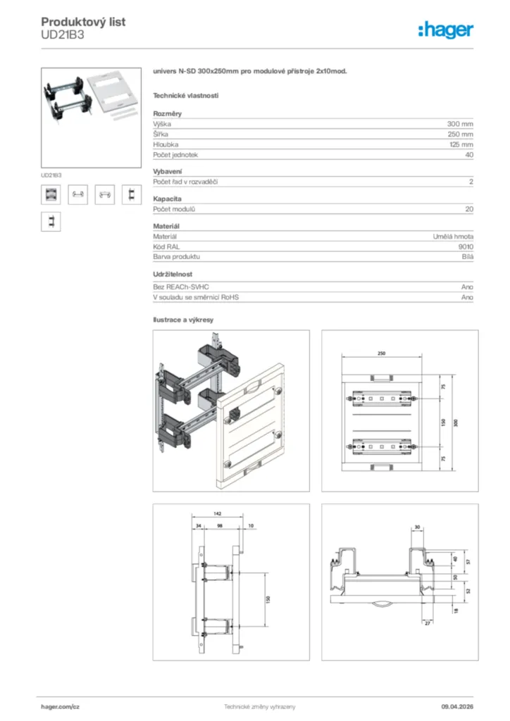 Obrázek Hager Product data sheet UD21B3 | Hager