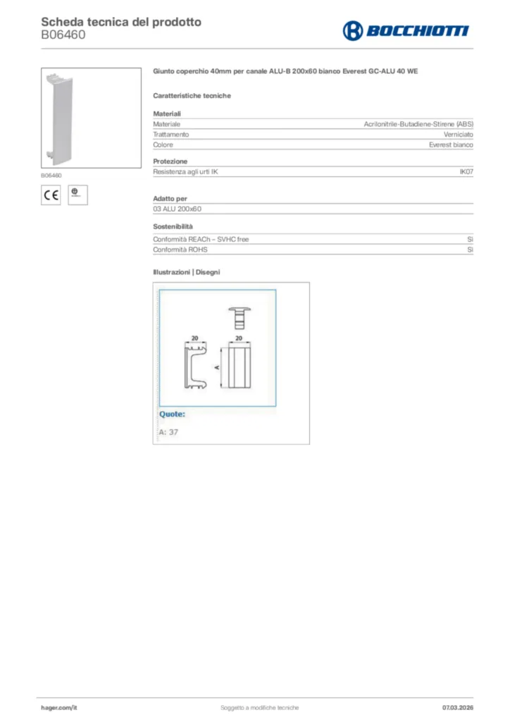 Immagine Bocchiotti Scheda tecnica del prodotto B06460 | Hager Italia