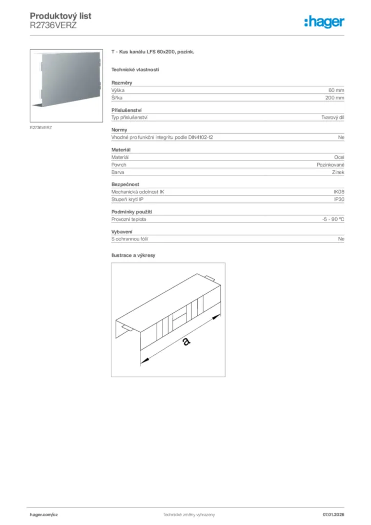 Obrázek Hager Product data sheet R2736VERZ | Hager