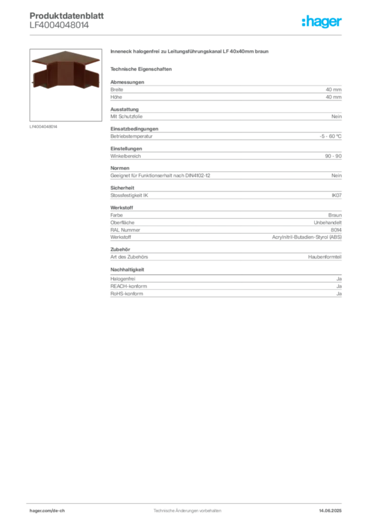 Bild Hager Produktdatenblatt LF4004048014 | Hager Schweiz