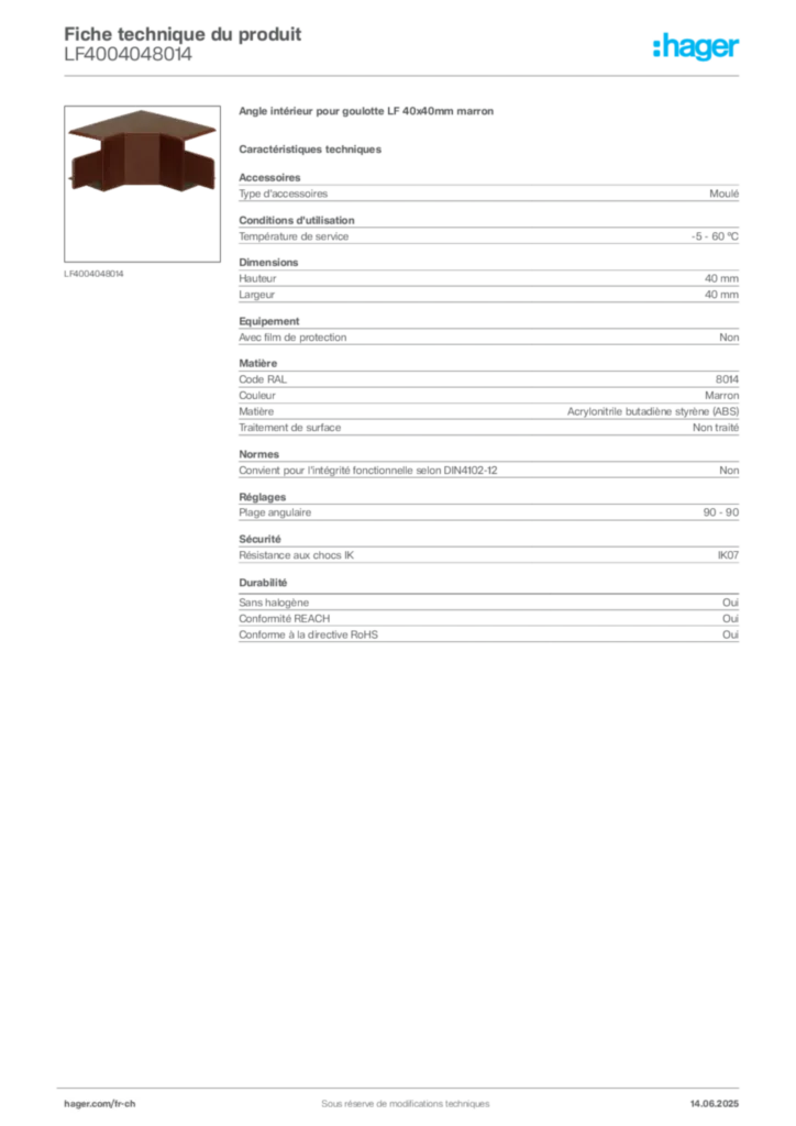 Image Hager Fiche technique du produit LF4004048014 | Hager Suisse