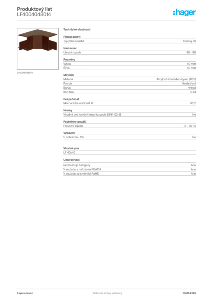 Obrázek Hager Produktový list LF4004048014 | Hager