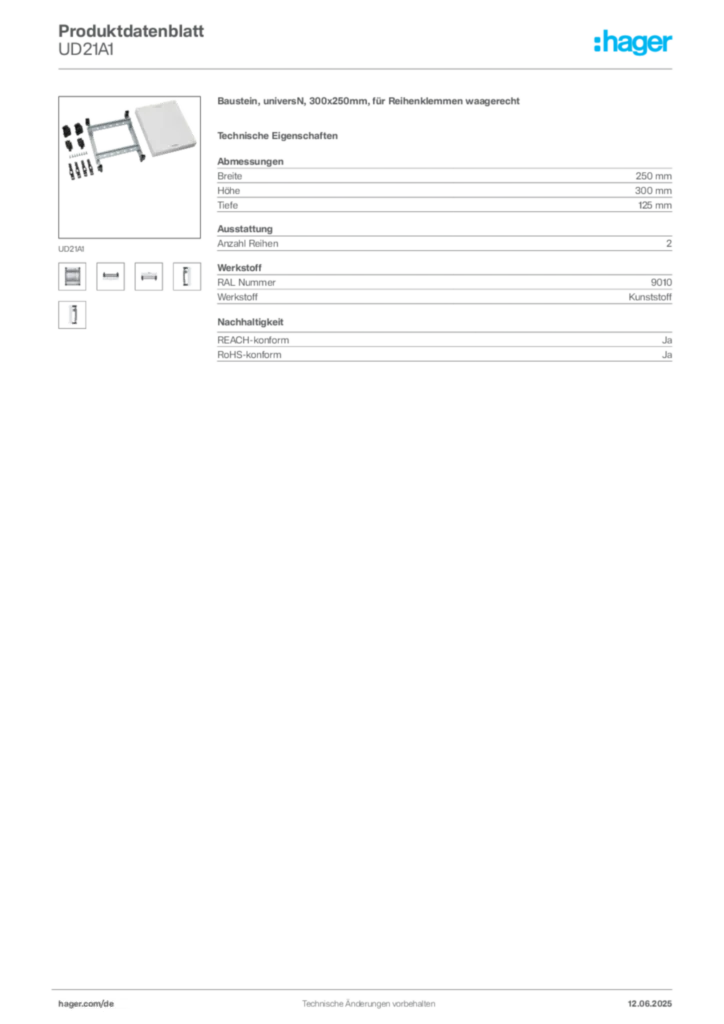 Bild Hager Produktdatenblatt UD21A1 | Hager Deutschland