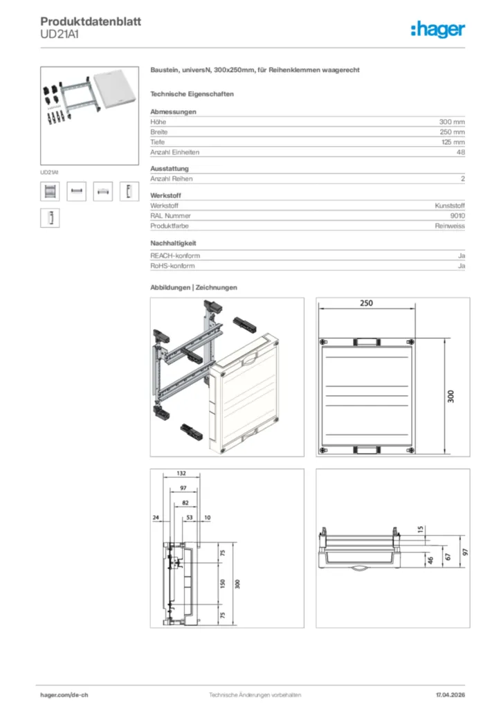 Bild Hager Produktdatenblatt UD21A1 | Hager Schweiz