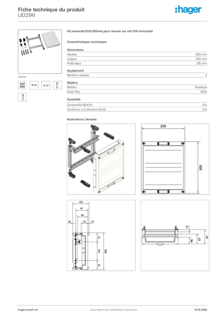 Image Hager Fiche technique du produit UD21A1 | Hager Suisse