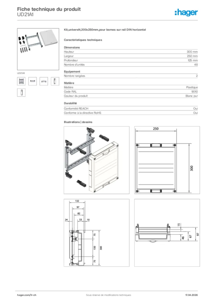 Image Hager Fiche technique du produit UD21A1 | Hager Suisse