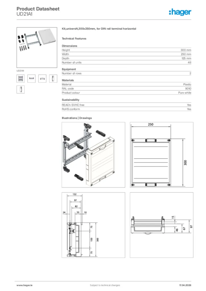 Image Hager Product data sheet UD21A1  | Hager