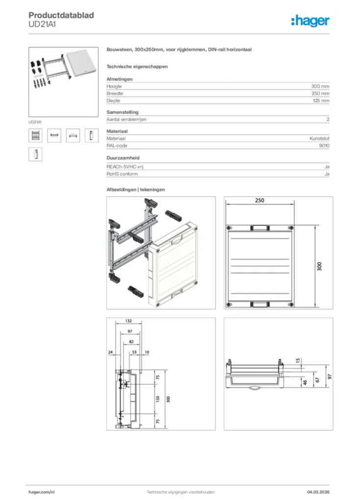 Afbeelding Hager Productdatablad UD21A1 | Hager Nederland
