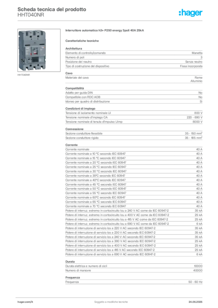 Immagine Hager Scheda tecnica del prodotto HHT040NR | Hager Italia