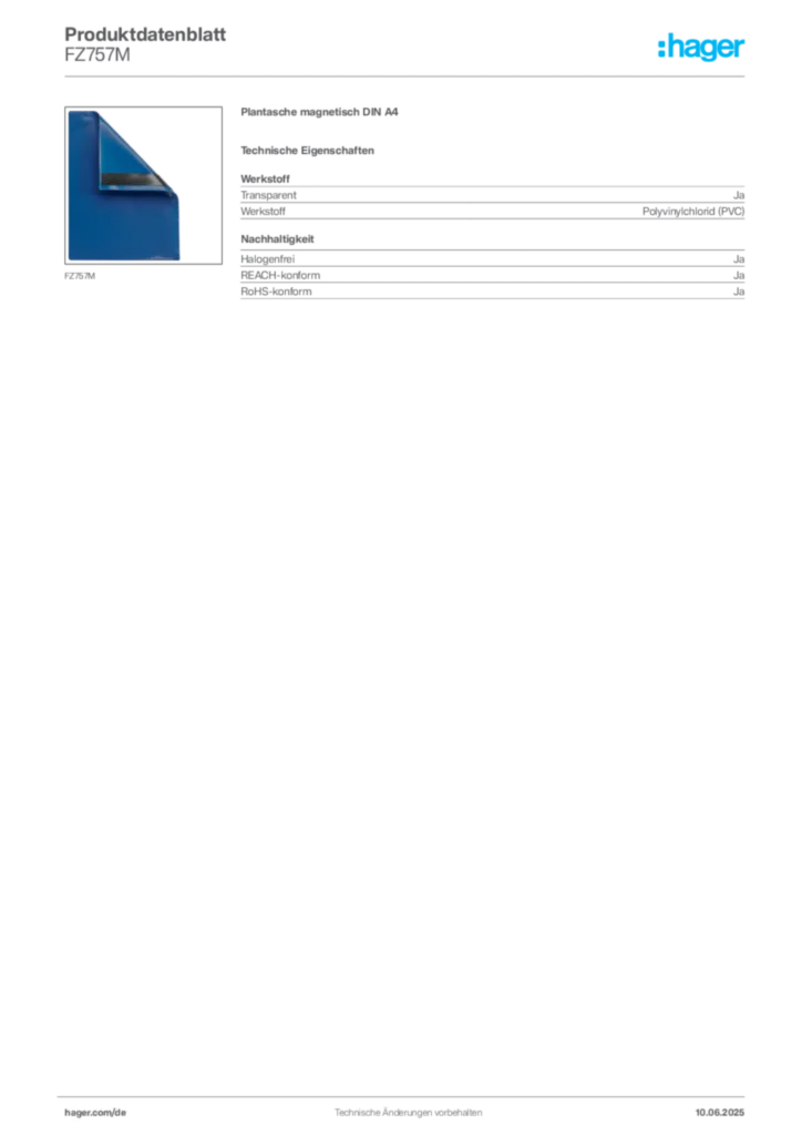 Hager Produktdatenblatt FZ757M