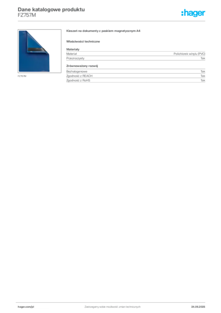 Zdjęcie Hager Dane katalogowe produktu FZ757M | Hager Polska