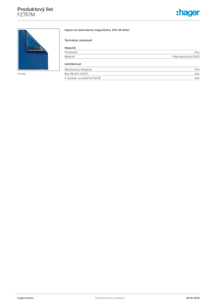 Obrázek Hager Product data sheet FZ757M | Hager