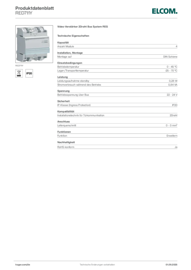 Elcom Produktdatenblatt RED711Y