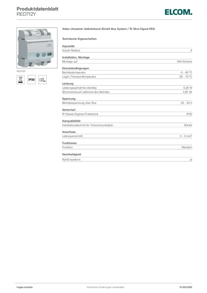 Elcom Produktdatenblatt RED712Y