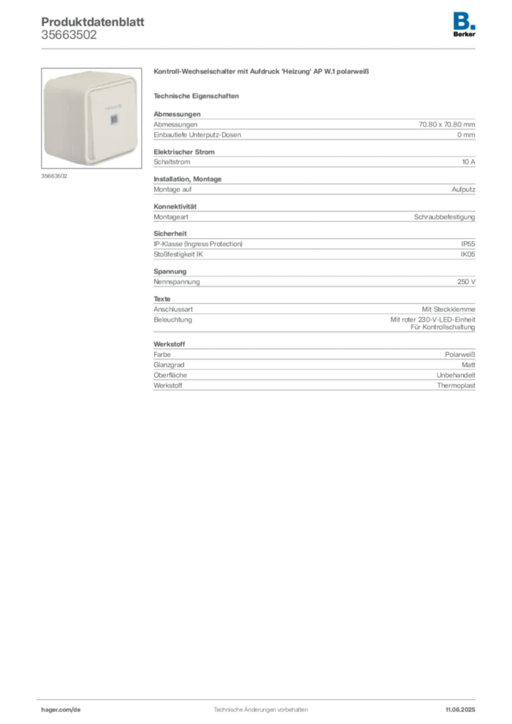 Bild Berker Produktdatenblatt 35663502 | Hager Deutschland