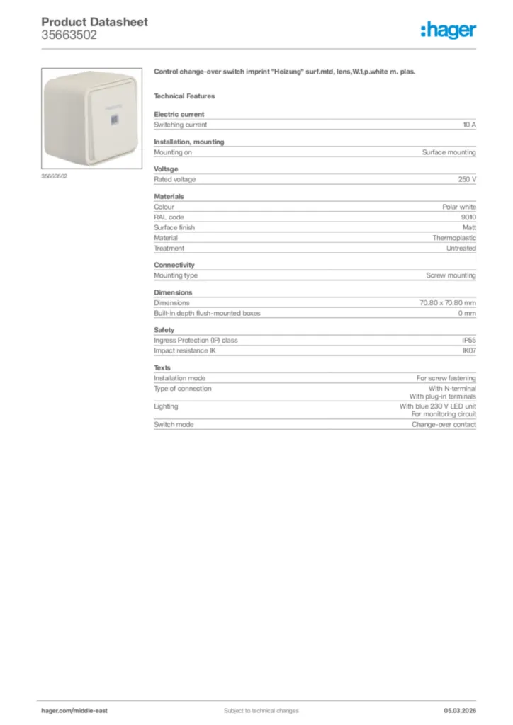 Image Hager Product data sheet 35663502  | Hager