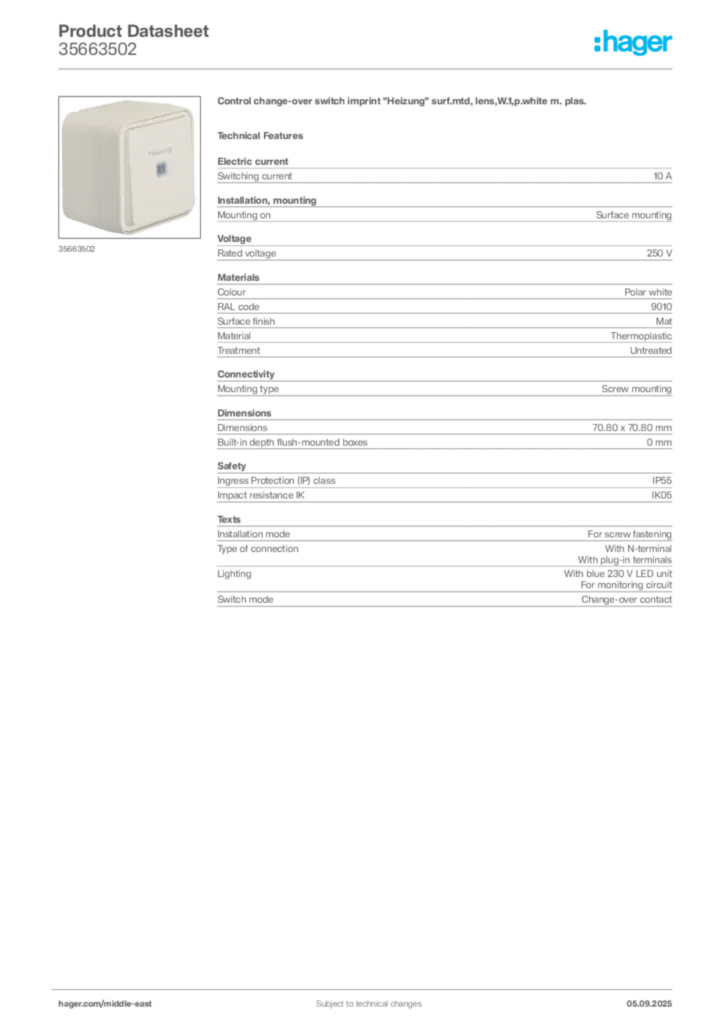 Image Hager Product data sheet 35663502  | Hager