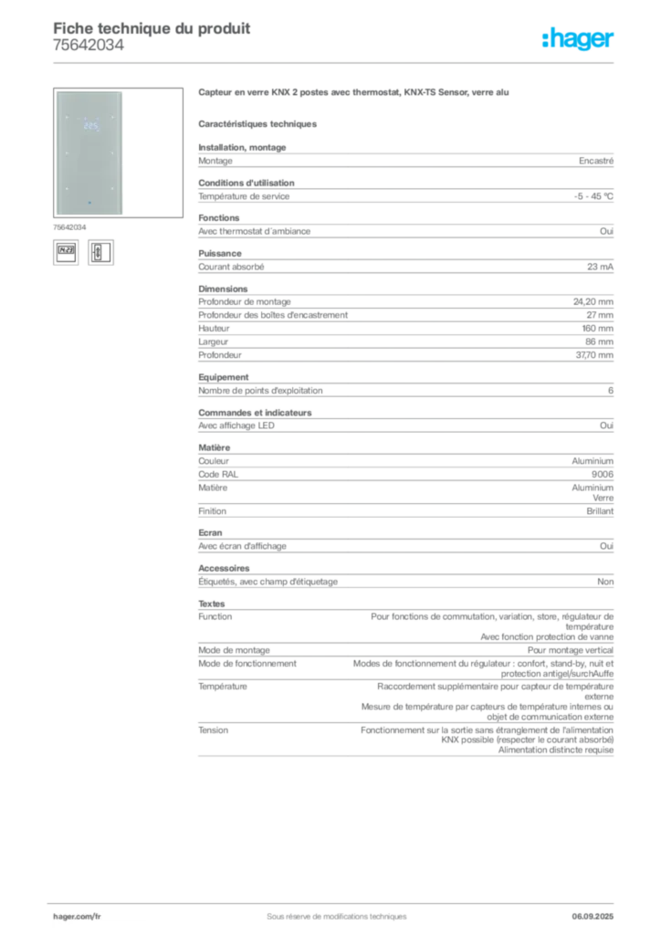 Image Hager Fiche technique du produit 75642034 | Hager France