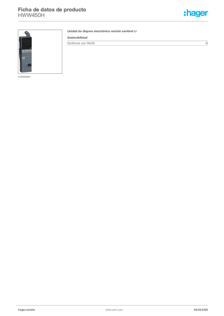 Imagen Hager Ficha de datos de producto HWW450H | Hager España