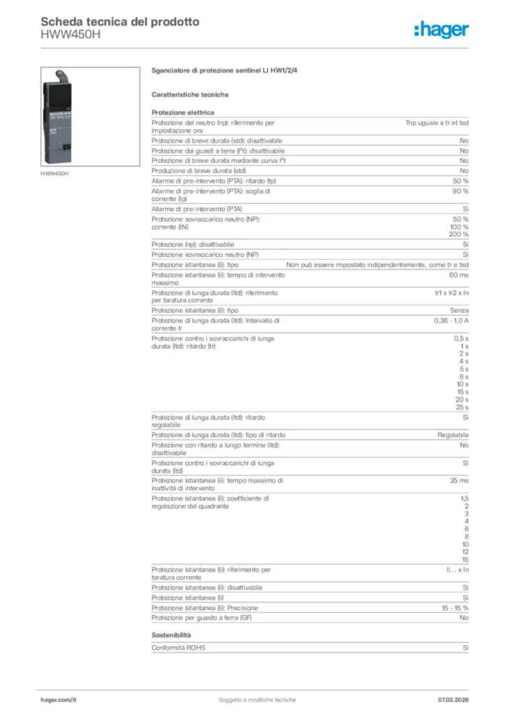 Immagine Hager Scheda tecnica del prodotto HWW450H | Hager Italia