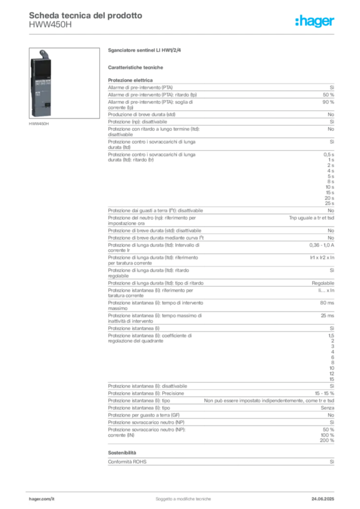 Immagine Hager Scheda tecnica del prodotto HWW450H | Hager Italia