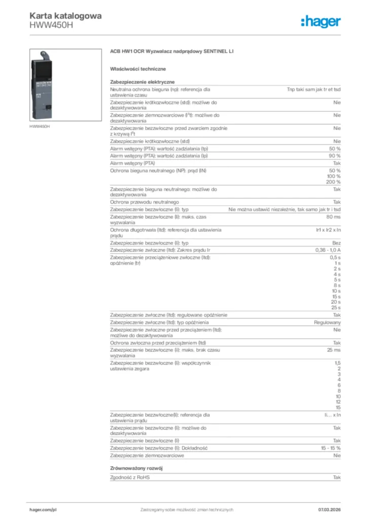 Zdjęcie Hager Karta katalogowa HWW450H | Hager Polska