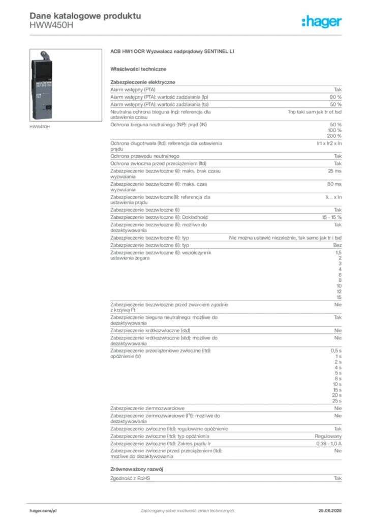 Zdjęcie Hager Dane katalogowe produktu HWW450H | Hager Polska
