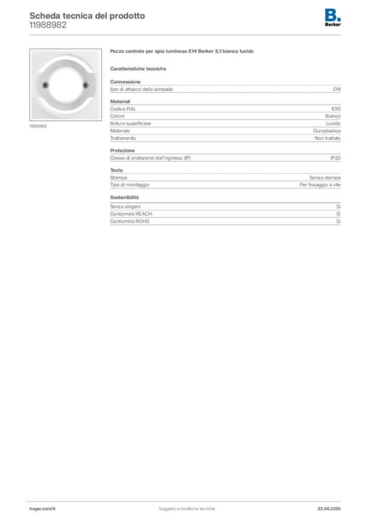 Immagine Berker Scheda tecnica del prodotto 11988982 | Hager Italia