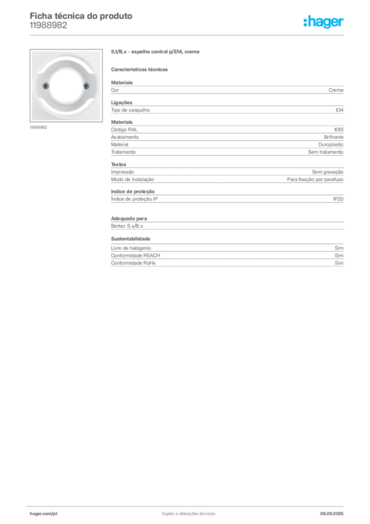 Imagem Hager Ficha técnica do produto 11988982 | Hager Portugal