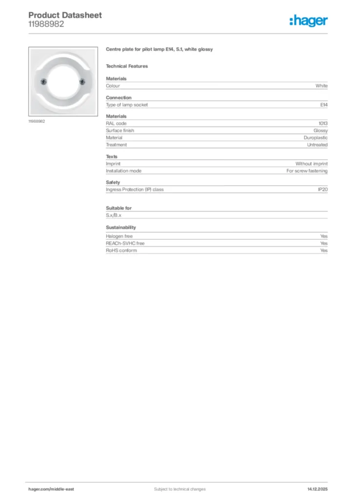 Image Hager Product data sheet 11988982  | Hager