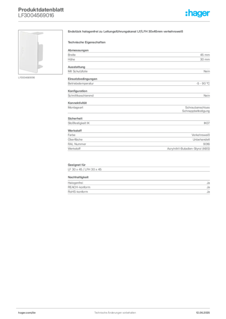 Bild Hager Produktdatenblatt LF3004569016 | Hager Deutschland