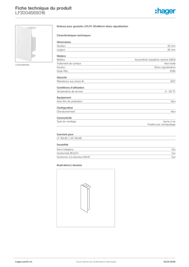 Image Hager Fiche technique du produit LF3004569016 | Hager Suisse
