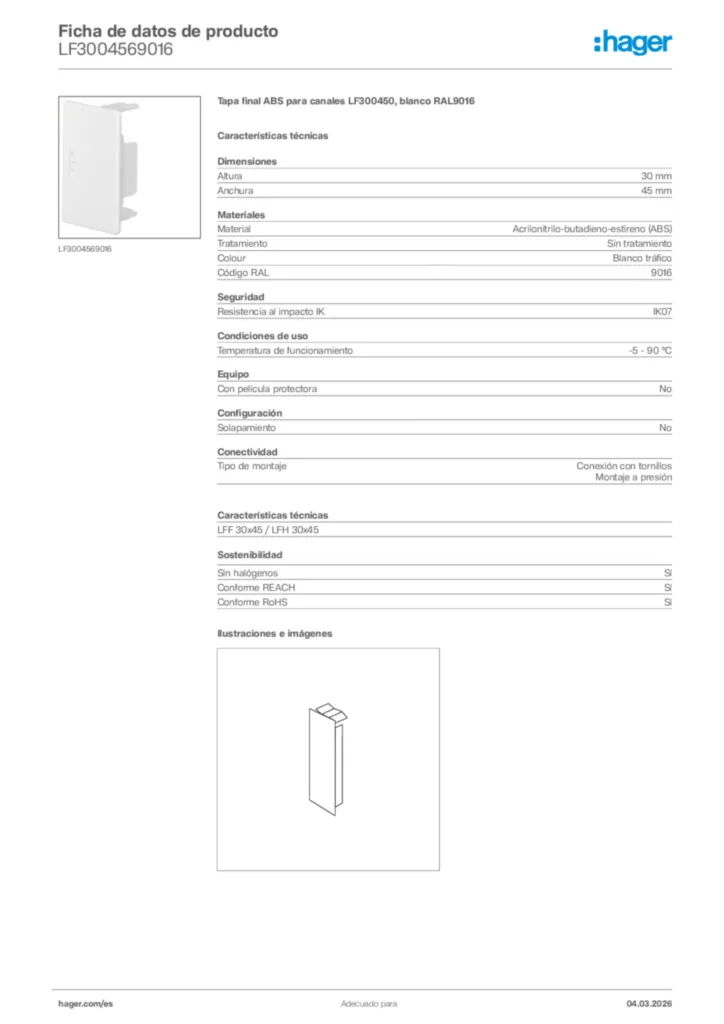 Imagen Hager Ficha de datos de producto LF3004569016 | Hager España