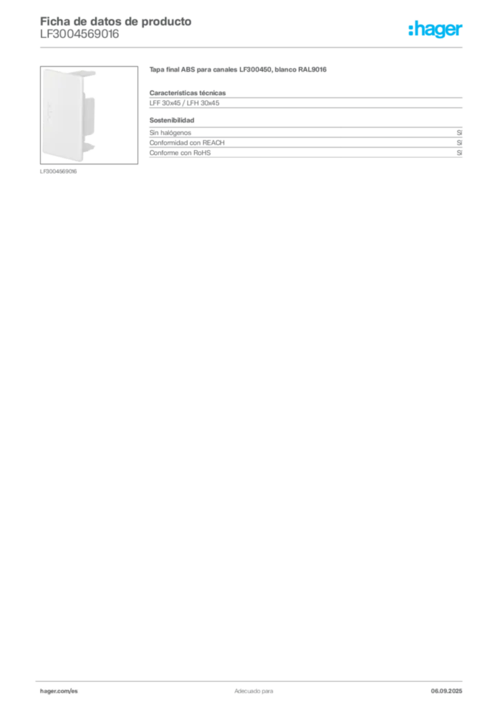 Imagen Hager Ficha de datos de producto LF3004569016 | Hager España