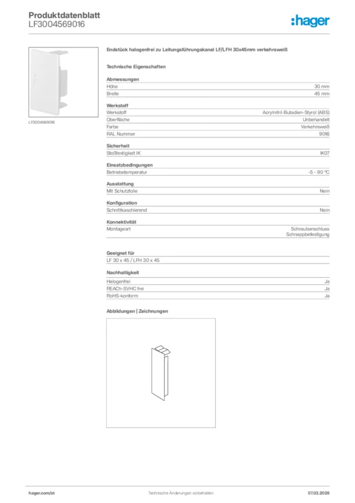 Bild Hager Produktdatenblatt LF3004569016 | Hager Deutschland
