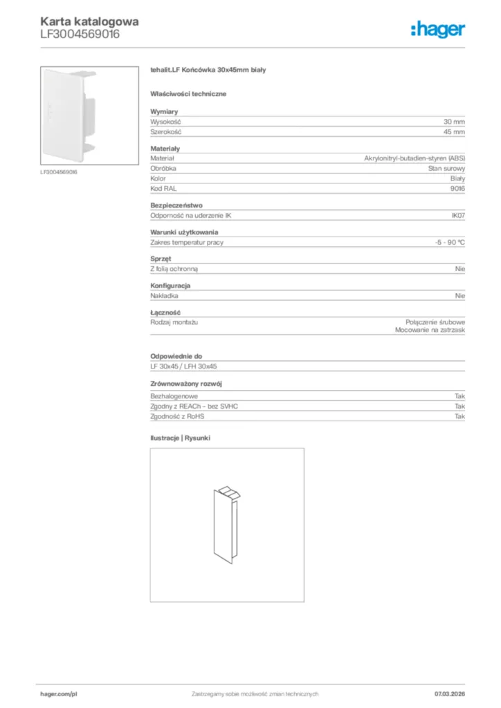 Zdjęcie Hager Karta katalogowa LF3004569016 | Hager Polska
