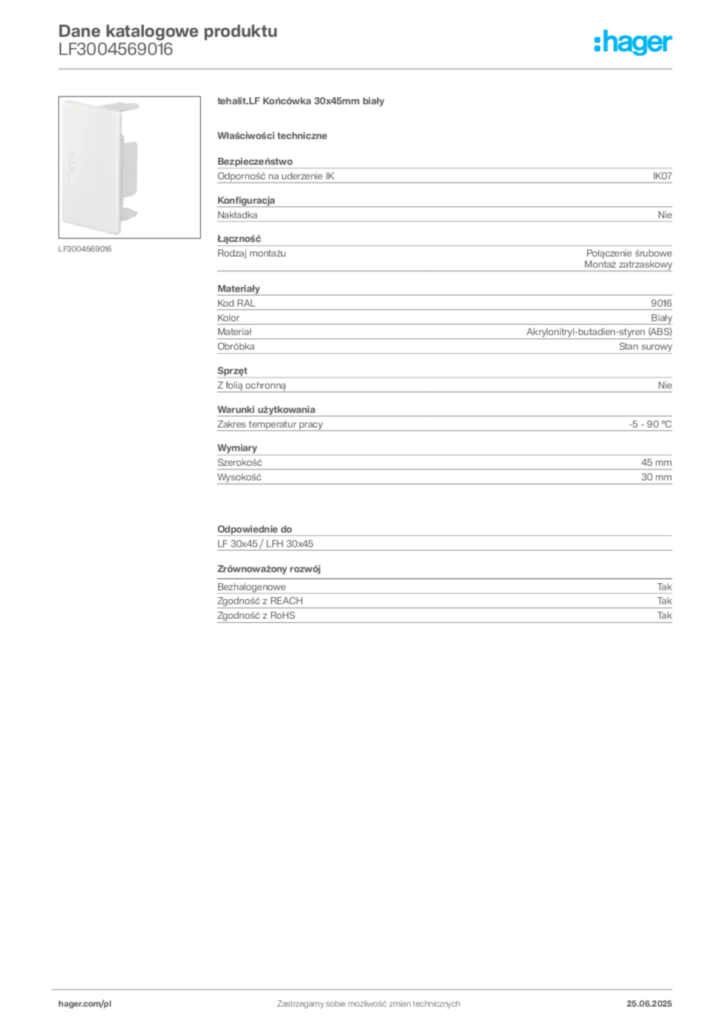 Zdjęcie Hager Dane katalogowe produktu LF3004569016 | Hager Polska