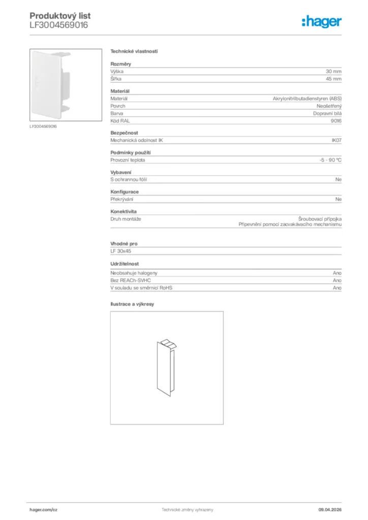 Obrázek Hager Product data sheet LF3004569016 | Hager