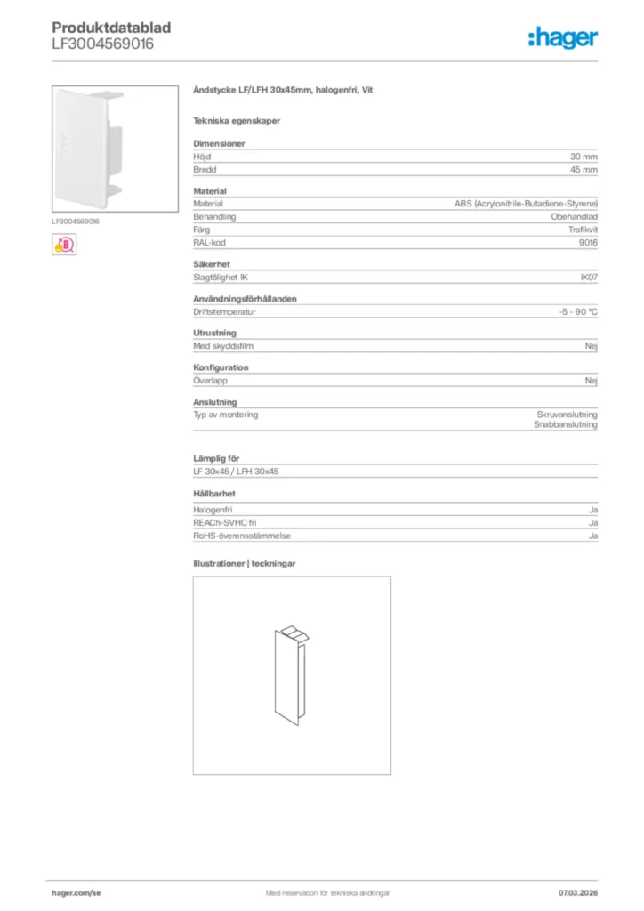 Bild Hager Produktdatablad LF3004569016 | Hager Sverige