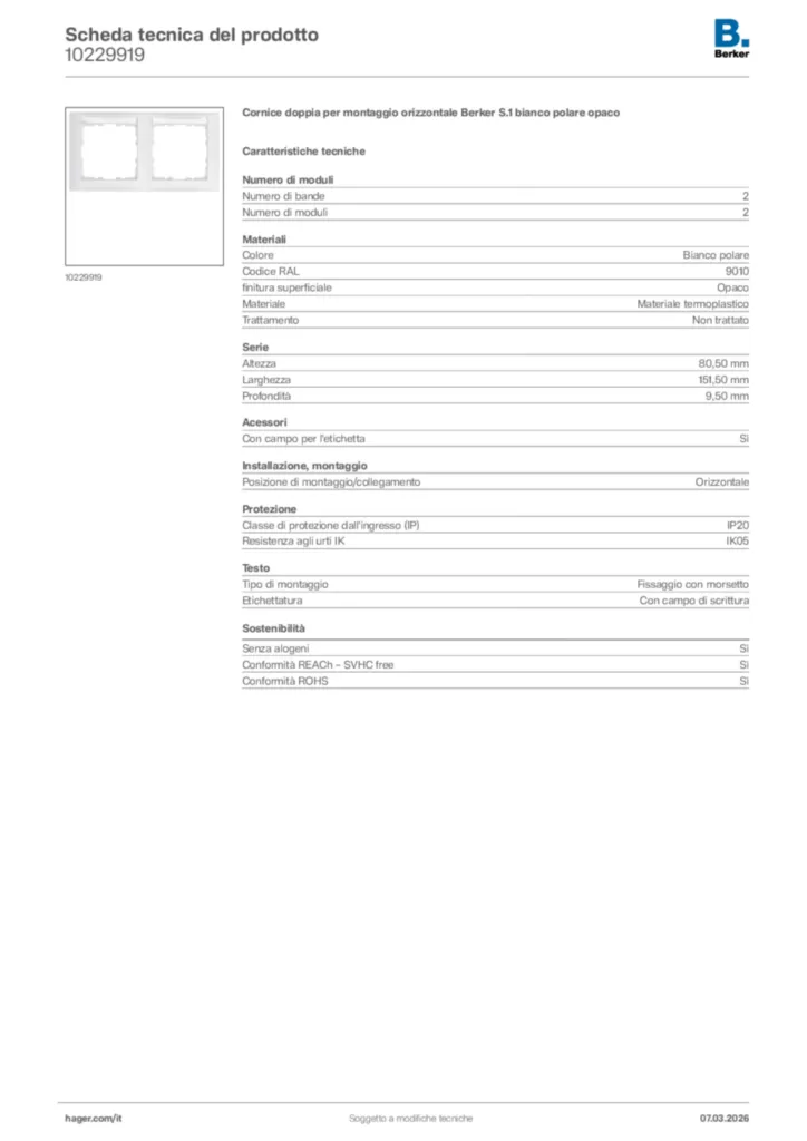Immagine Berker Scheda tecnica del prodotto 10229919 | Hager Italia