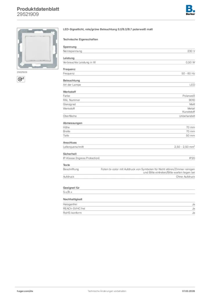 Bild Berker Produktdatenblatt 29521909 | Hager Deutschland