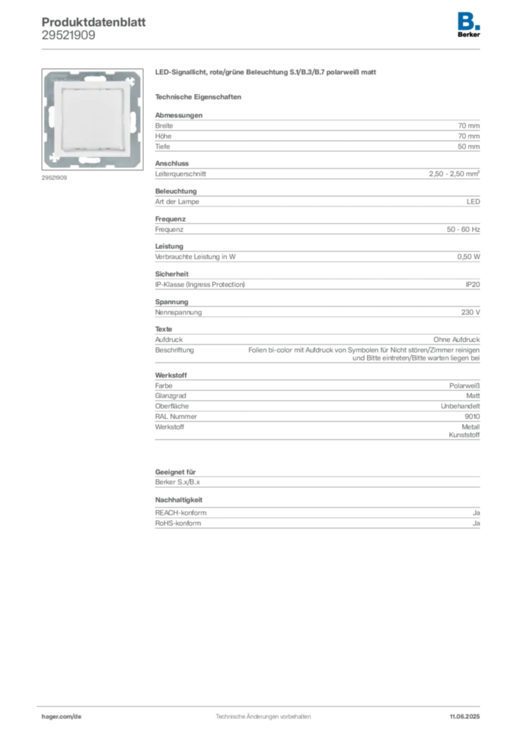 Bild Berker Produktdatenblatt 29521909 | Hager Deutschland
