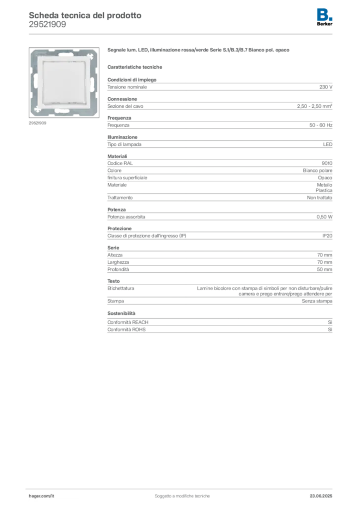 Immagine Berker Scheda tecnica del prodotto 29521909 | Hager Italia