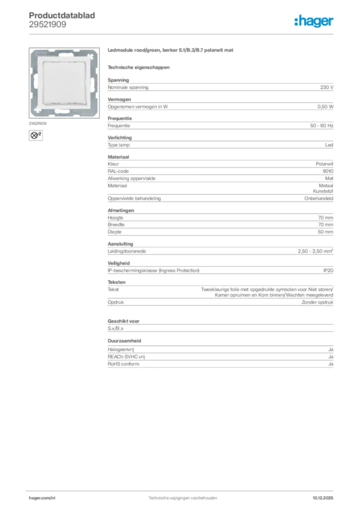 Afbeelding Hager Productdatablad 29521909 | Hager Nederland