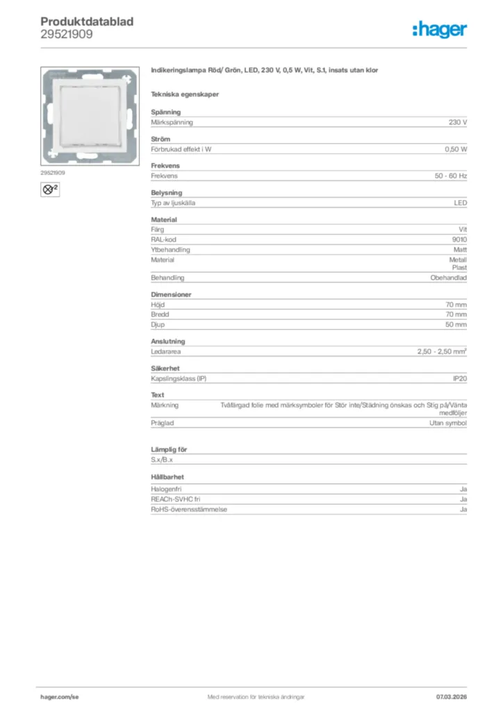Bild Hager Produktdatablad 29521909 | Hager Sverige