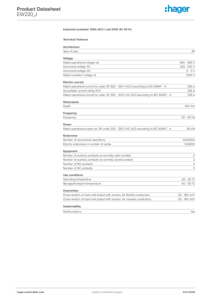 Image Hager Product data sheet EW220_J  | Hager