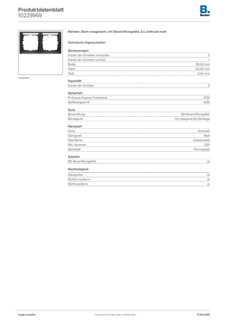 Bild Berker Produktdatenblatt 10229969 | Hager Deutschland